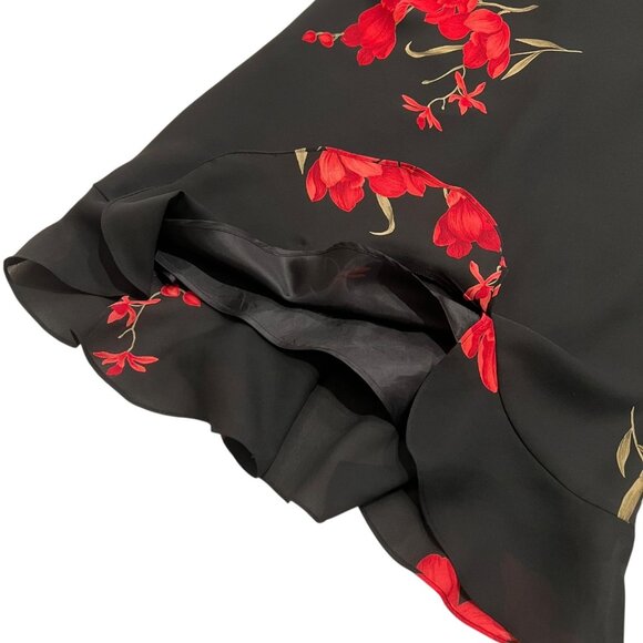 Vintage Jessica Howard Floral Ruffle Slip Mini Dress Black Red 8 Petite Romantic - Picture 4 of 8